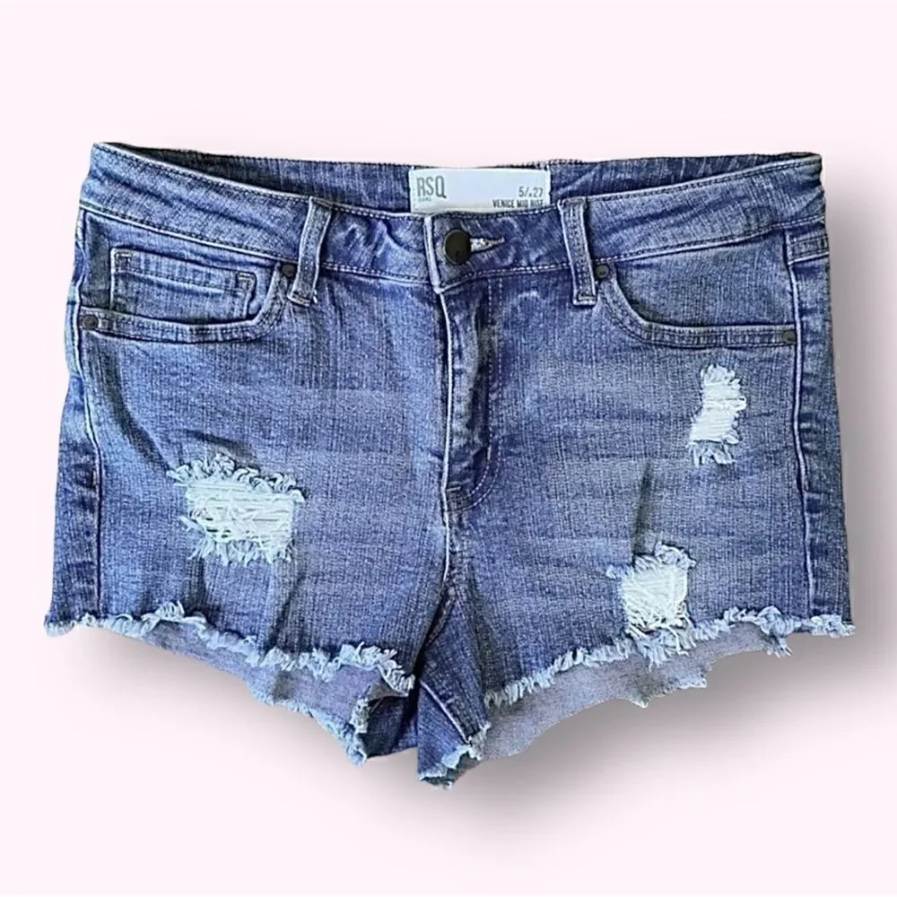 Tilly’s RSQ Venice Destroyed Mid Rise Denim Jean Shorts Sz 27
